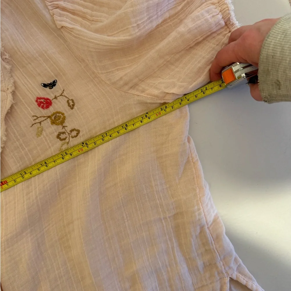 Anthropologie Romilly Soft Gauze PJ Embroidered Pale Pink Top Sz XS Oversized - Picture 10 of 10